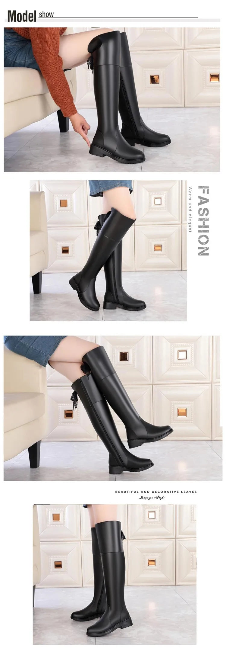 Frauen Stiefel aus echtem Leder im modischen Oberschenkelhohen Design