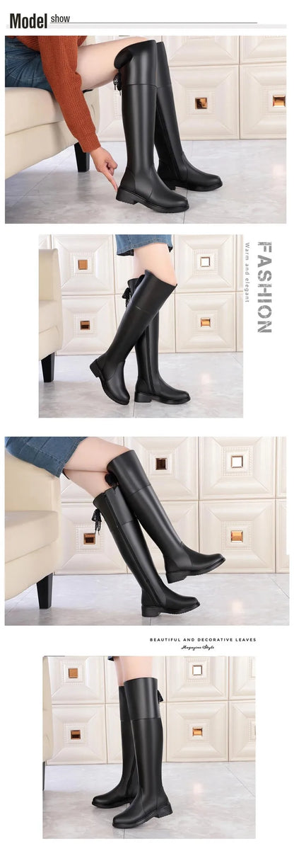 Frauen Stiefel aus echtem Leder im modischen Oberschenkelhohen Design