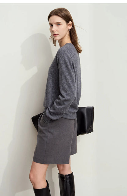 Damen-Rundhalspullover Wolle-Kaschmir nahtlos Streetwear Herbst-Winter