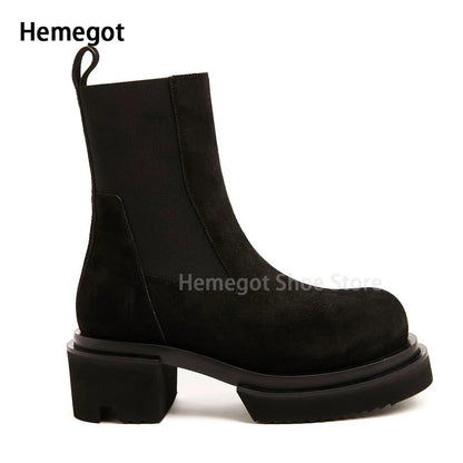 Herren Chelsea-Short-Boots mit dicker Profilsohle, schwarzem Schaft und Blockabsatz