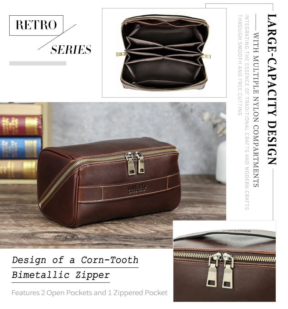 Braune Reisetasche aus Leder, Design mit Ziernaht und Reißverschluss am Vorderteil
