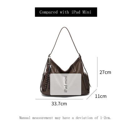 Damen Schultertasche aus weichem PU-Leder im Retro-Stil mit großer Kapazität