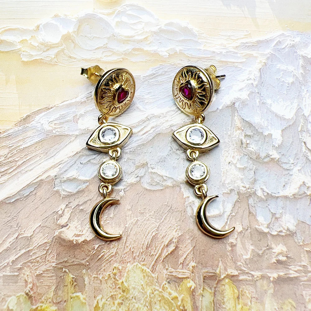 Damen-Ohrtropfen Talisman Auge Mond Herz Glück aus Sterlingsilber