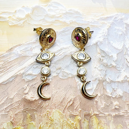 Damen-Ohrtropfen Talisman Auge Mond Herz Glück aus Sterlingsilber