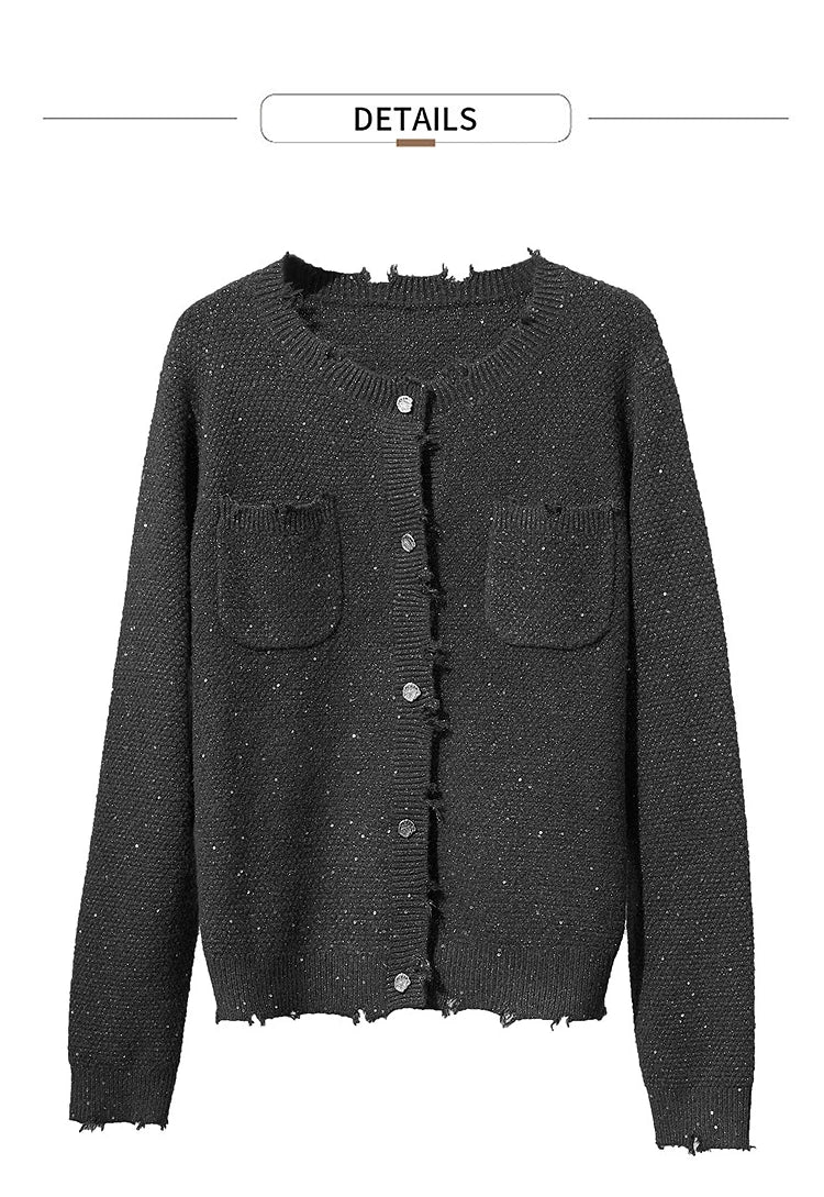 Damen-Strickjacke Rundhals englischer Stil einfarbig elegant Herbst