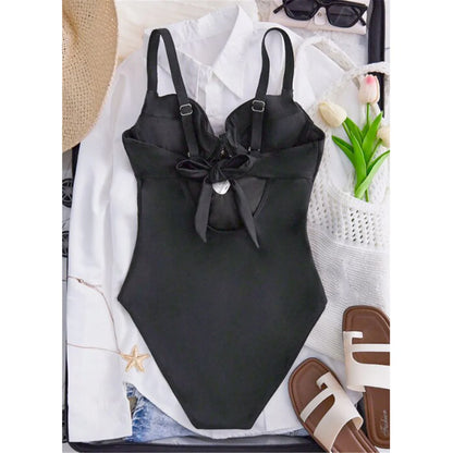Damen-Badeanzug Cut-Out Bügel High-Leg Monokini Weste gepolstert