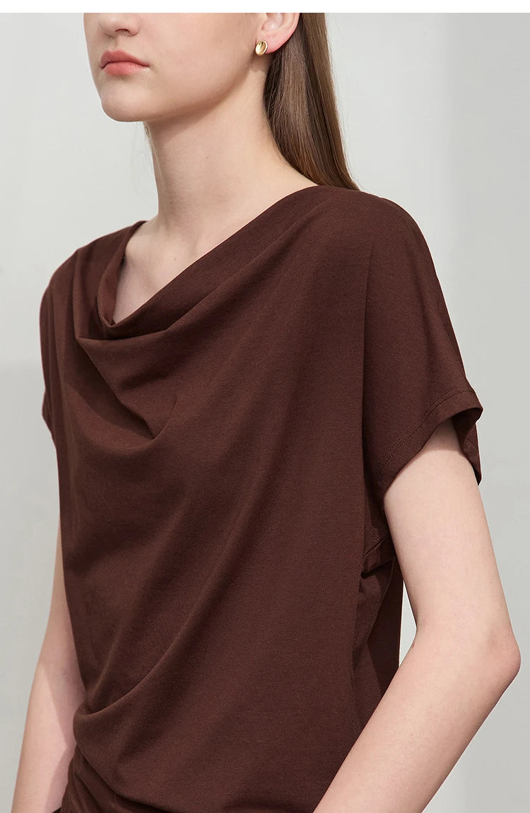 Damen T-Shirt aus Modal-Baumwolle mit kurzen Rotator-Ärmeln und Swing-Neck
