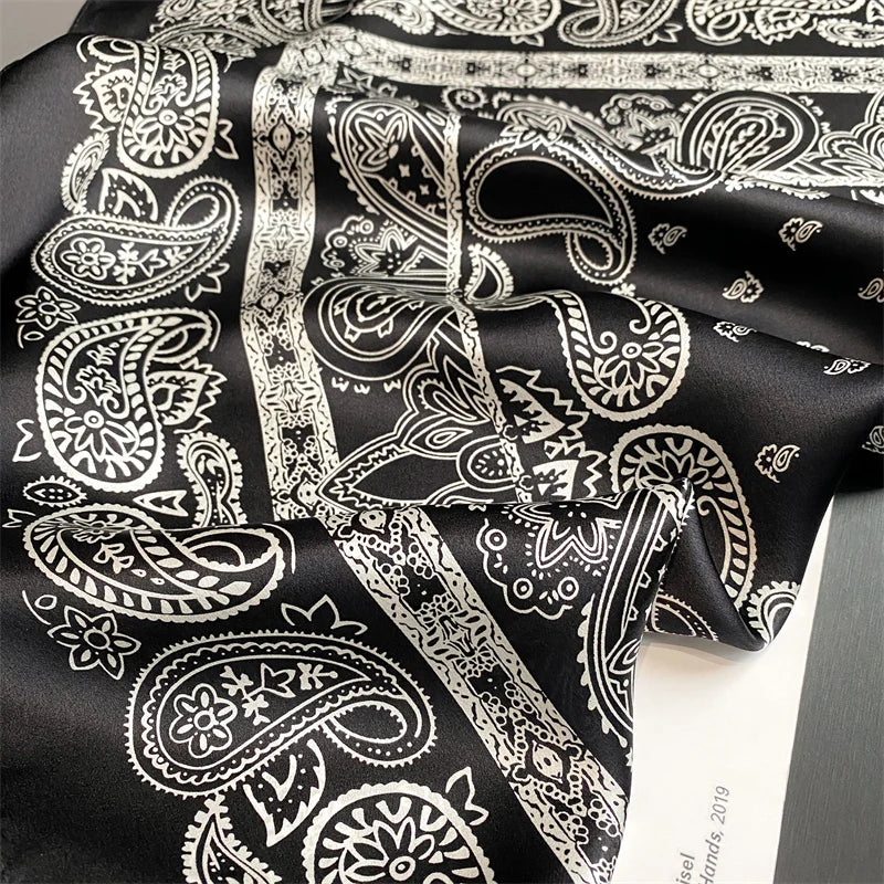 Damen Seidenschal quadratisch Blumenprint Bandana Halstuch 53cm