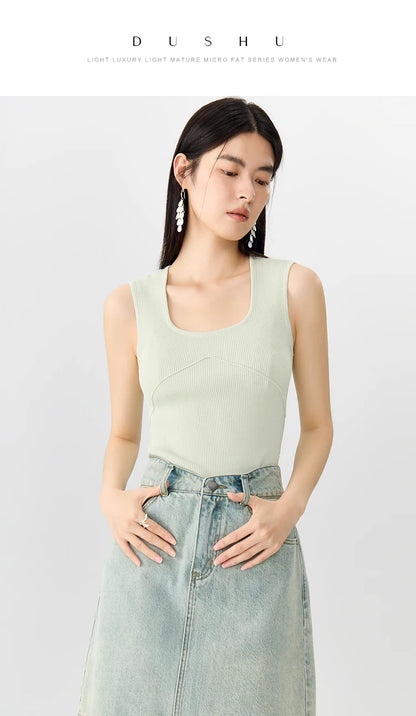 Imitations-Denim-Fashion-Anzug für Damen – vielseitiges, minimalistisches Outfit mit Shirt und Rock für Frühling und Sommer