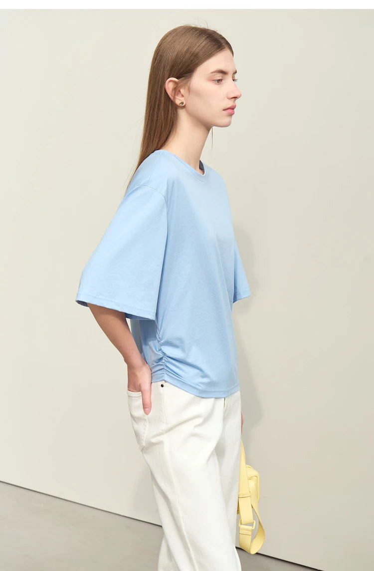 Damen T-Shirt im minimalistischen Stil aus leichtem elastischen Baumwollstoff