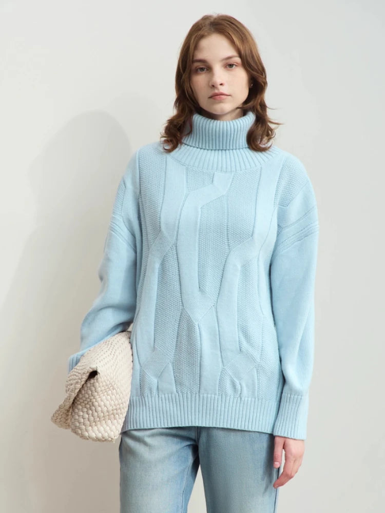 Damen-Rollkragenpullover locker Wolle-Mix lang Winter