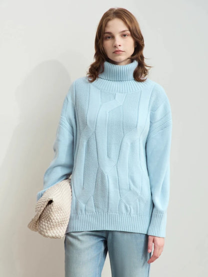 Damen-Rollkragenpullover locker Wolle-Mix lang Winter
