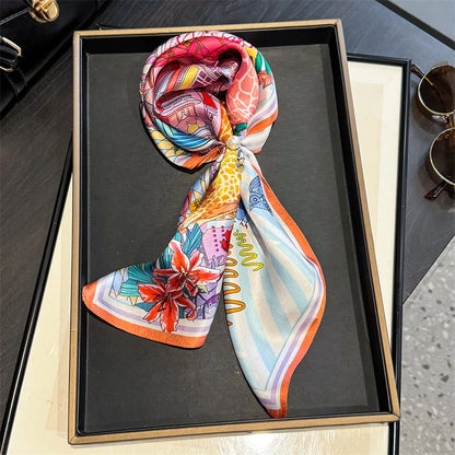 Damen Seidensatin Schal quadratisch Blumenprint Kopftuch Bandana Hijab D