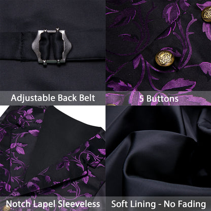 Detailaufnahme: Weste mit lila Jacquardmuster, Rückenband und Knöpfen