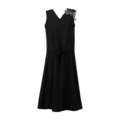 Elegantes Damenkleid Mit Kordelzug Tiefem V Ausschnitt Für Berufstätige