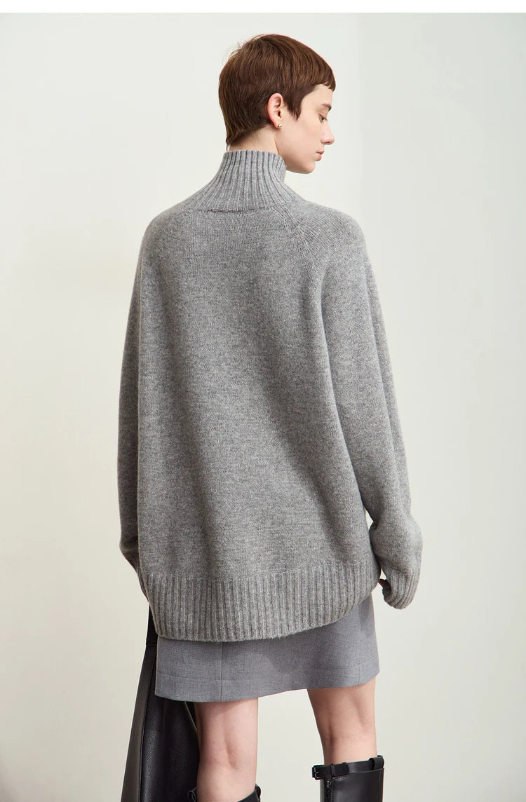 Damen-Rollkragenpullover 100 % Wolle nahtlos antibakteriell Winter