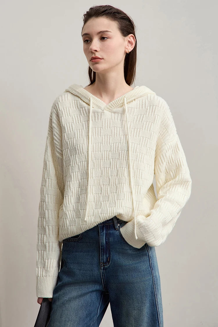 Damen-Kapuzenpullover Acryl-Wolle Raglan locker einfarbig Herbst-Winter