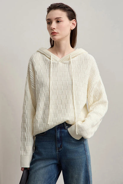 Damen-Kapuzenpullover Acryl-Wolle Raglan locker einfarbig Herbst-Winter