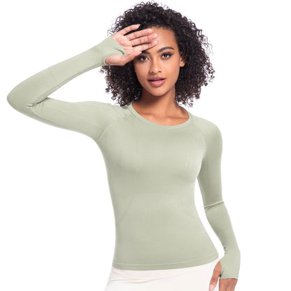 Damen-Langarm-Laufshirt, eng anliegend, Rundhalsausschnitt, hellgrün