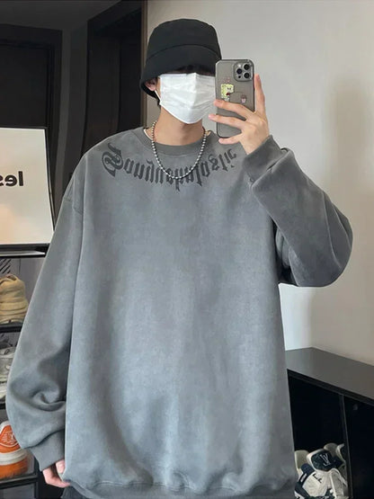 Frühlings-Herren-Sweatshirt aus Wildleder mit Goth-Buchstaben-Aufdruck, übergroße Pullover mit Rundhalsausschnitt, Hoodies, 2025, neue Y2K-Vintage-Fleece-Sudaderas