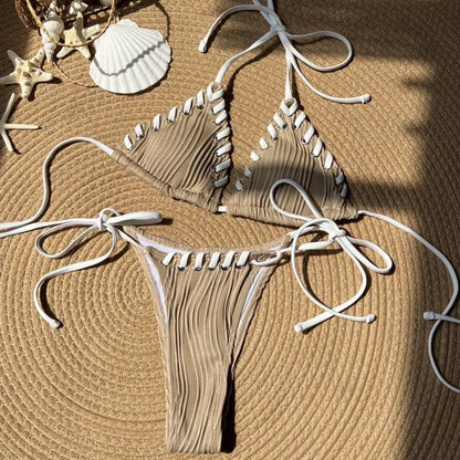 Sexy Bikini-Set mit Push-up-Effekt – Solides Badeoutfit für Damen am Strand oder Pool
