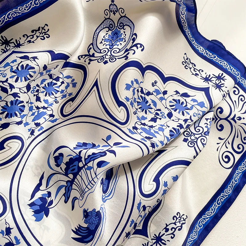 Damen Seidensatin Schal Tasche Kopf Bandana Halstuch bedruckt N