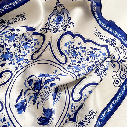 Damen Seidensatin Schal Tasche Kopf Bandana Halstuch bedruckt N