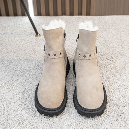 AIYUQI Women's Snow Boots Suede Genuinen Leather New Large Size Thick Warm Women Winter Boots Casual Women's Ankle Boots