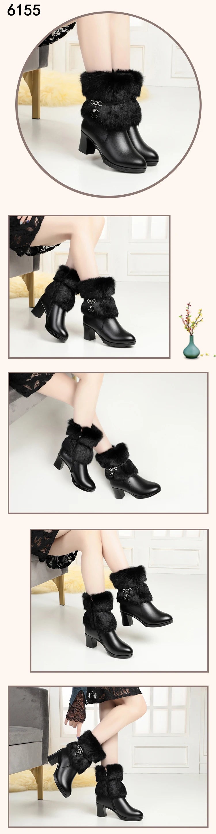 AIYUQI Women Winter Boots 2025 New Round Toe Fashion Women's Fashion Boots Natural Wool Lining Rabbit Fur Women Ankle Boots