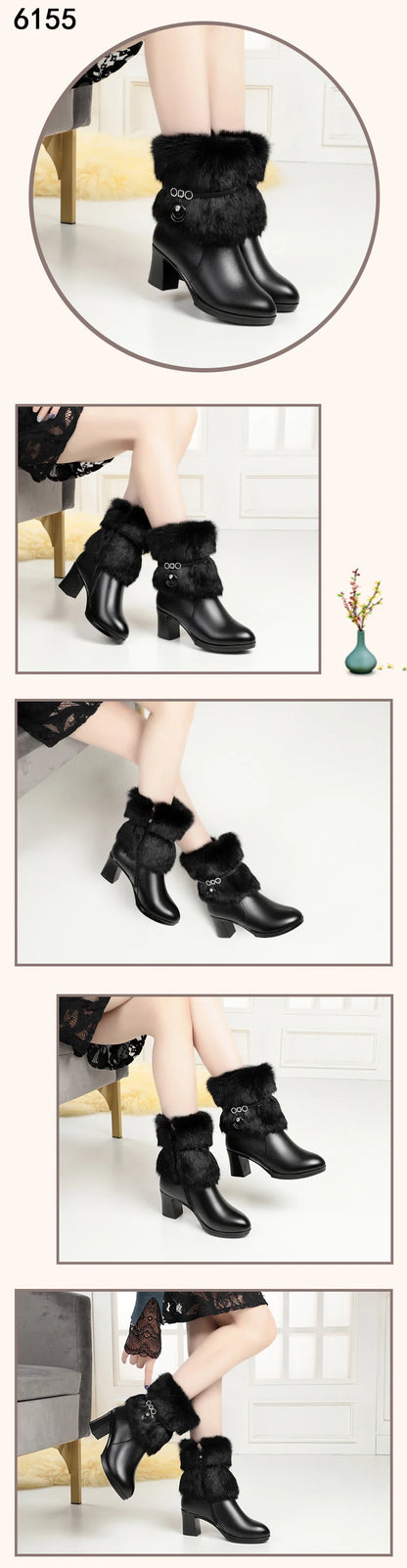 AIYUQI Women Winter Boots 2025 New Round Toe Fashion Women's Fashion Boots Natural Wool Lining Rabbit Fur Women Ankle Boots