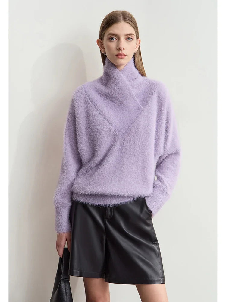 Damen-Rollkragenpullover locker Fledermausärmel Winter
