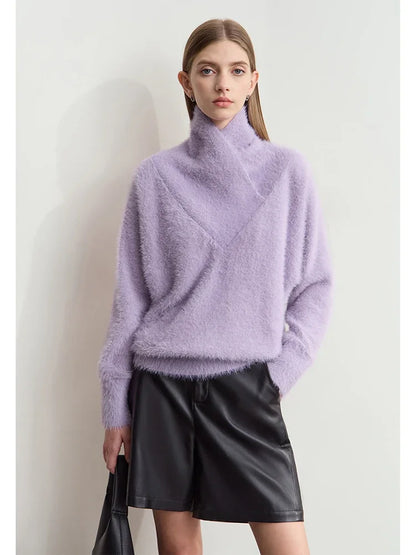 Damen-Rollkragenpullover locker Fledermausärmel Winter