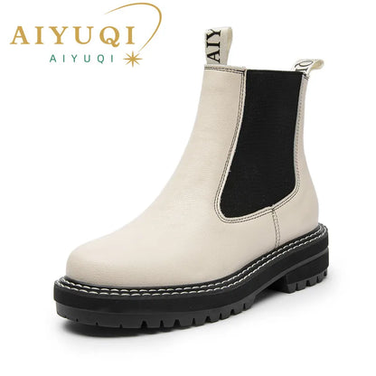 Women's Chelsea Boots Genuine Leather 2025 Autumn Winter Trend Thick-soled Women Ankle Boots All-match Marton Boots Ladies