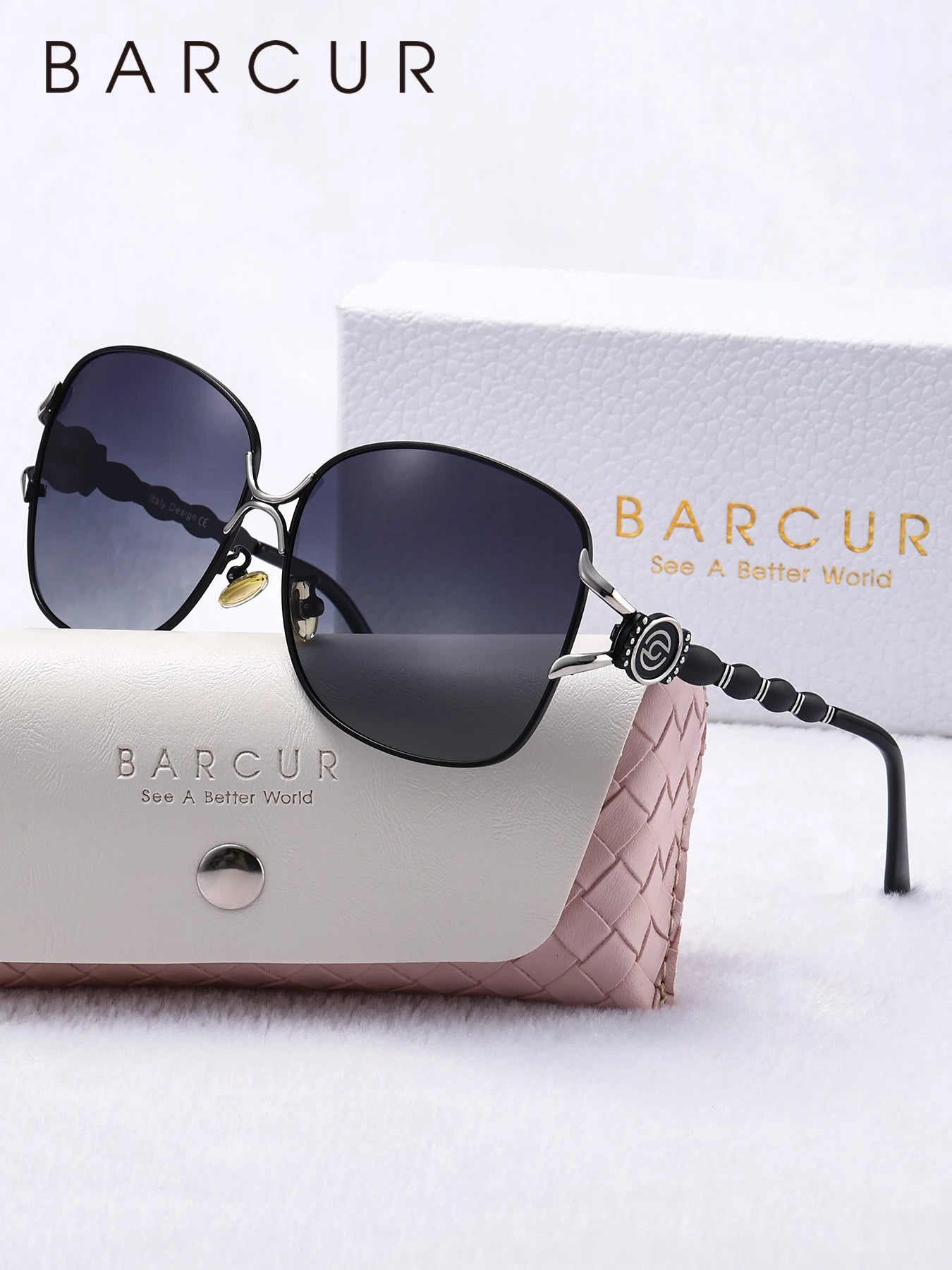 Damen-Sonnenbrille oval übergroß Retro Metall UV400 Geschenkbox