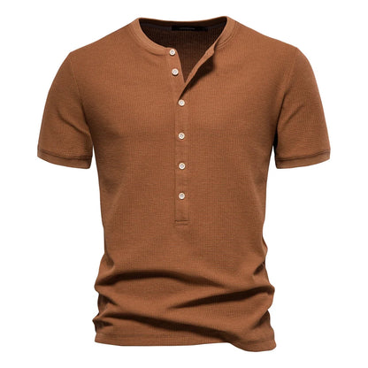 Herren Henley T-Shirt aus Baumwolle im einfarbigen lässigen Stil für den Sommer