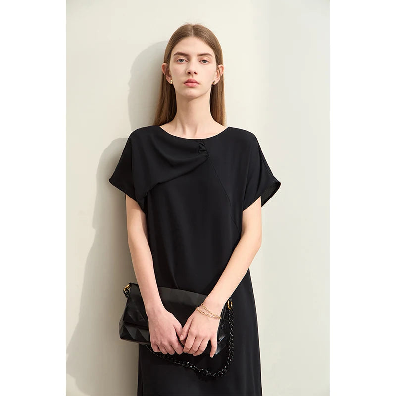 Elegantes Plissee-Kleid Für Damen Kurzarm Aus Chiffon