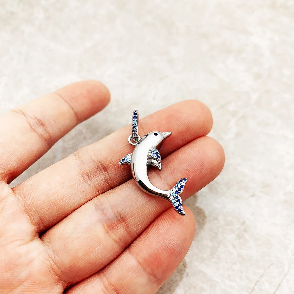 Damen-Charm-Anhaenger Delfin blau aus Sterlingsilber