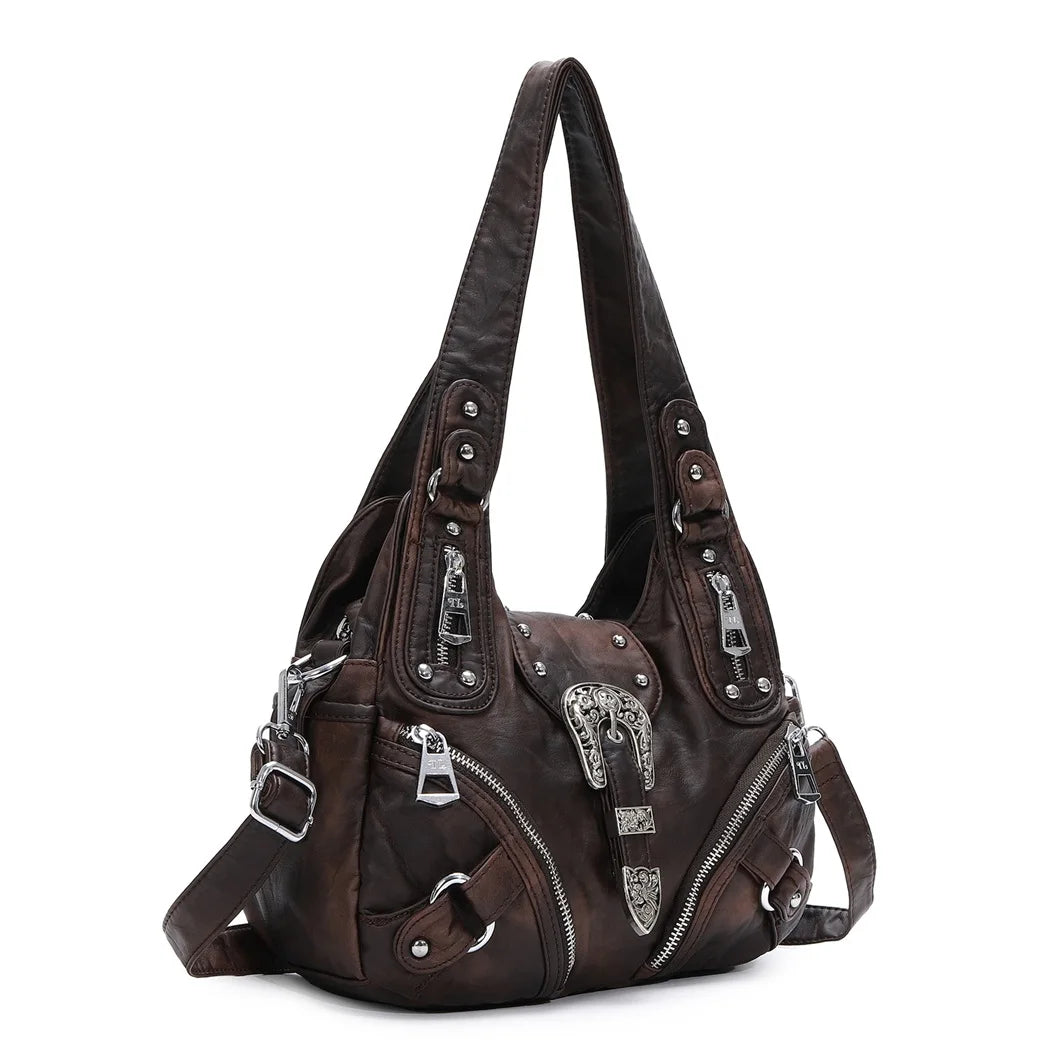 Damen-Hobo-Tasche Aus PU-Leder Mit Verstellbarem Schultergurt Und Mehrfach-Reißverschlussfächern