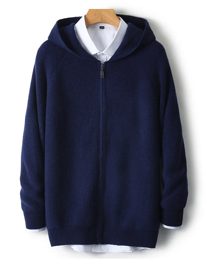 Herren Kapuze Strickjacke Woll jacke Herbst/Winter verdickt große 100% Merinowolle Pullover Reiß verschluss Casual Sportswear Mantel Tops