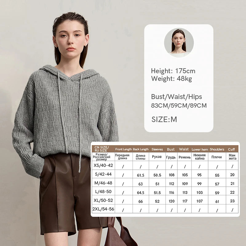 Damen-Kapuzenpullover Acryl-Wolle Raglan locker einfarbig Herbst-Winter