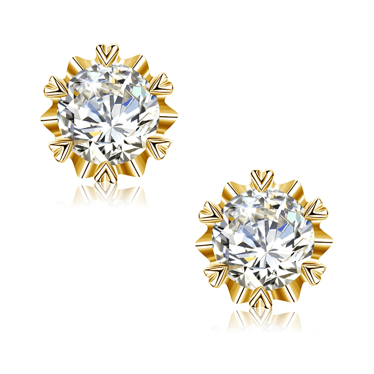Damen-Moissanit-Ohrstecker mit Zertifikat 1 Ct 6,5 mm Gelbgold-Plattierung Silber 925