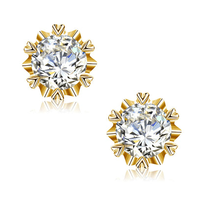 Damen-Moissanit-Ohrstecker mit Zertifikat 1 Ct 6,5 mm Gelbgold-Plattierung Silber 925