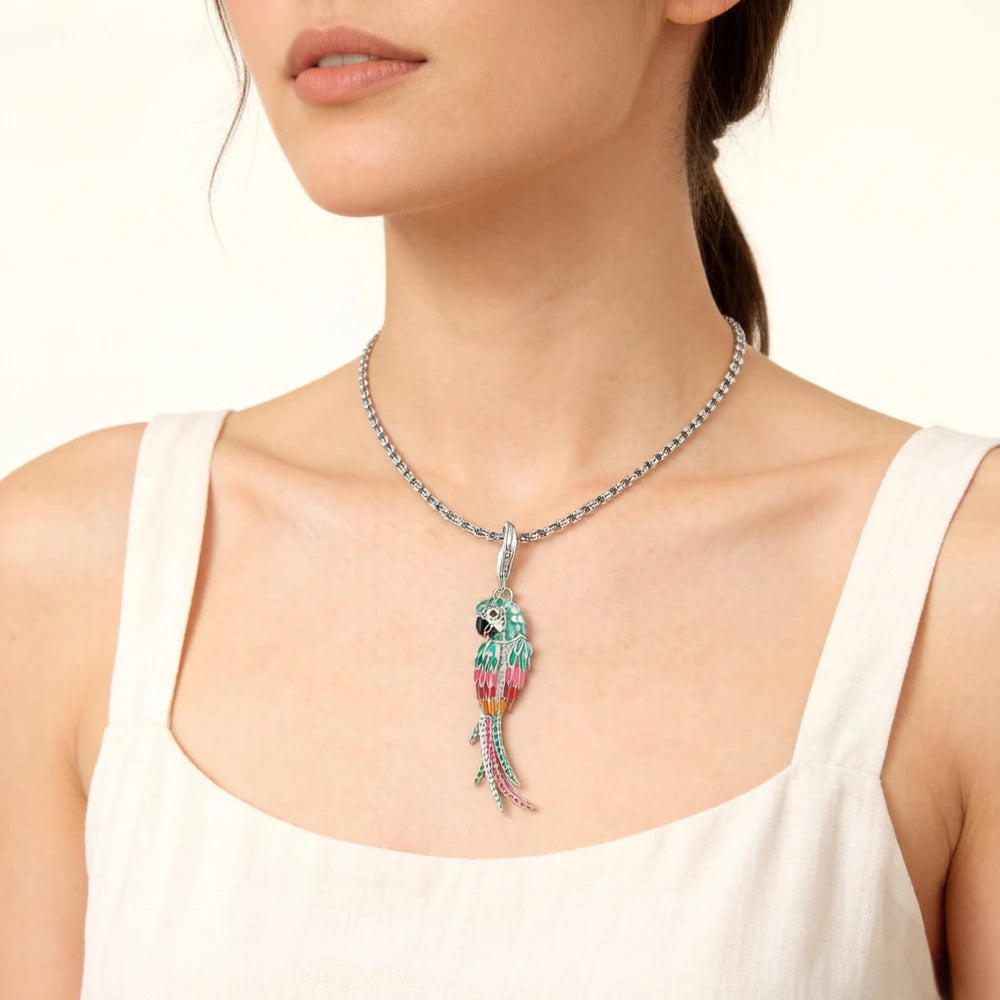 Damen-Charm-Anhänger bunter Papagei massiv Sommer aus Sterlingsilber