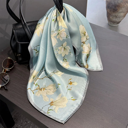 Damen Seidensatin Schal 53cm quadratisch bedruckt Hijab Bandana Halstuch Luxus B