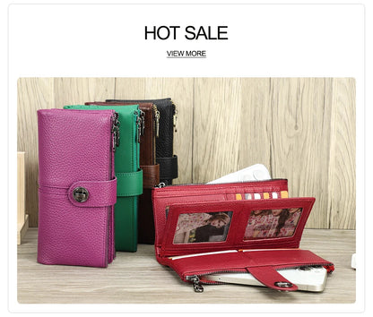 Damen Echtleder Lange Geldbörse Vintage RFID Clutch Portemonnaie Kartenhalter Reise