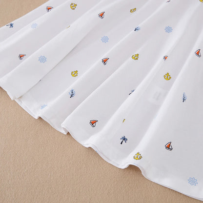 Mädchen-Polokleid mit nautischem Aufdruck, kurzärmelig, A-Linie, Freizeitkleid für Kinder, 5–12 Jahre, Kinderkleidung