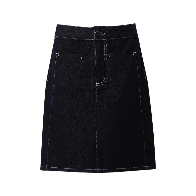 Dunkler Jeansrock A-Linie mit Taschen und Knopfverschluss am Bund