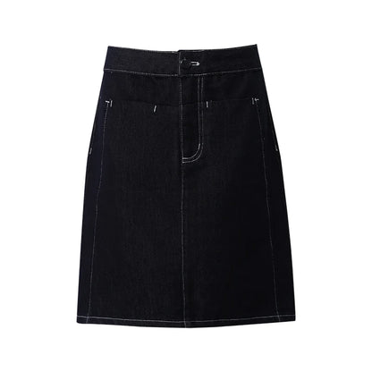 Dunkler Jeansrock A-Linie mit Taschen und Knopfverschluss am Bund