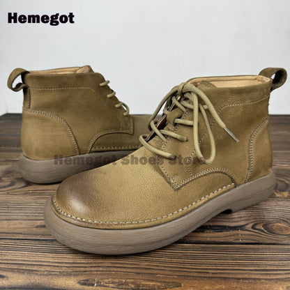 Vintage Lace-Up Shoes Men's Leather Casual Shoes British Style Breathable Cowhide Soft Sole Soft Shoes High-Top Men's Shoes