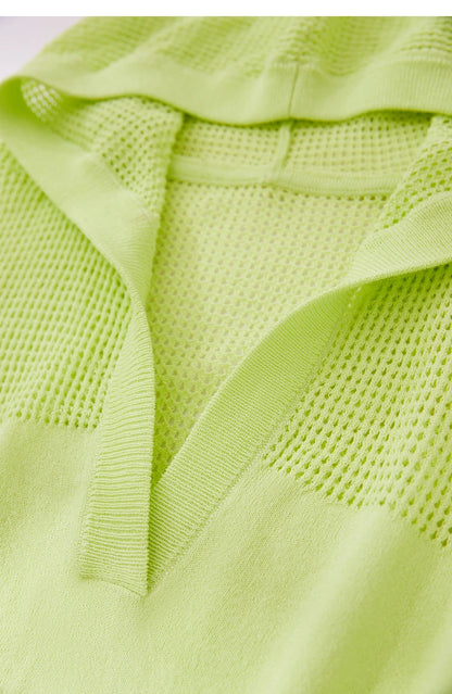 Damen-Kapuzenpullover Viskose Kurzarm locker Patchwork Sommer